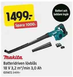 Jula Batteridriven lövblås 18 V 3,2 m³/min 3,0 Ah erbjuda