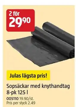 Jula Sopsäckar med knythandtag 8-pk 125 l erbjuda