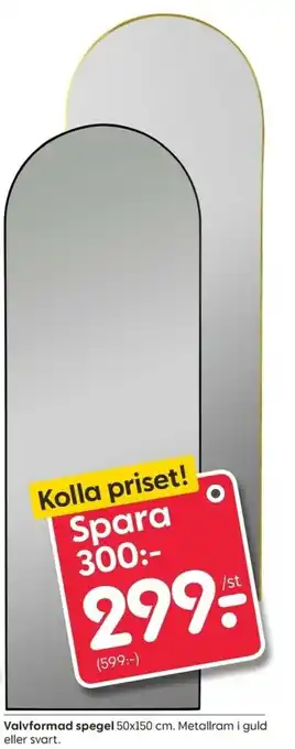 Valvformad spegel 50x150 cm