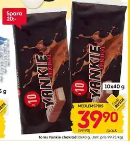 Rusta Toms Yankie choklad, Medlemspris erbjuda