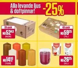 ÖoB Alla levande ljus & doftpinnar erbjuda