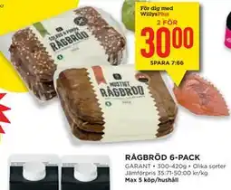 Willys RÅGBRÖD 6-PACK, Medlemspris erbjuda