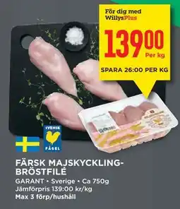 Willys FÄRSK MAJSKYCKLINGBRÖSTFILÉ, Medlemspris erbjuda