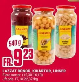 ÖoB LAZZAT BÖNOR, KIKÄRTOR, LINSER erbjuda