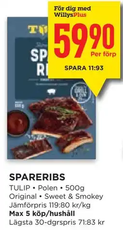 Willys Hemma SPARERIBS, Medlemspris erbjuda