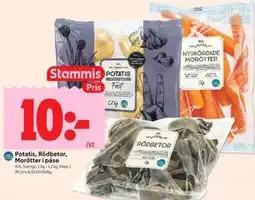 ICA Kvantum Potatis, Rödbetor, Morötter i påse, Medlemspris erbjuda