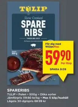 Willys SPARERIBS, Medlemspris erbjuda