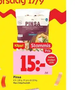 ICA Kvantum Pinsa, Medlemspris erbjuda