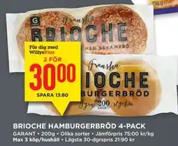 Willys BRIOCHE HAMBURGERBRÖD 4-PACK, Medlemspris erbjuda