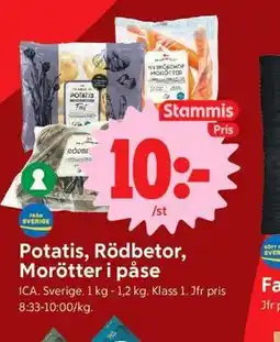 ICA Nära Potatis, Rödbetor, Morötter i påse, Medlemspris erbjuda