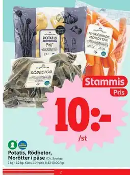 ICA Nära Potatis, Rödbetor, Morötter i påse, Medlemspris erbjuda