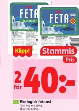 ICA Kvantum Ekologisk fetaost, Medlemspris erbjuda