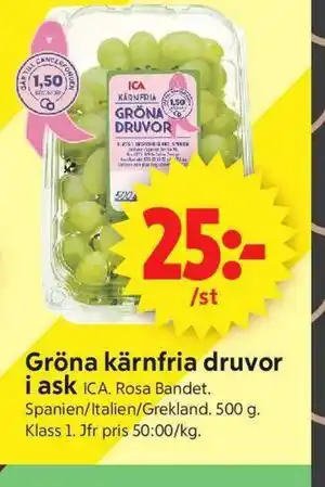 ICA Supermarket Gröna kärnfria druvor i ask erbjuda