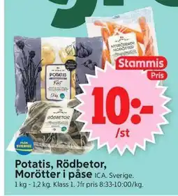ICA Supermarket Potatis, Rödbetor, Morötter i påse, Medlemspris erbjuda