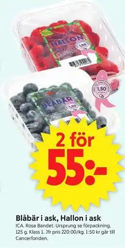 ICA Supermarket Blåbär i ask, Hallon i ask erbjuda