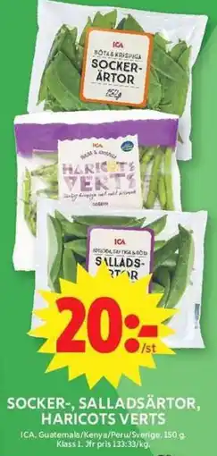 ICA Maxi Ica socker-, salladsärtor, haricots verts erbjuda