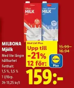 Lidl Milbona mjölk erbjuda