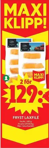 ICA Maxi Fryst laxfilé erbjuda