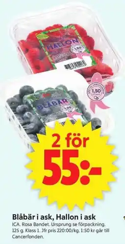 ICA Supermarket Ica blåbär i ask, hallon i ask erbjuda