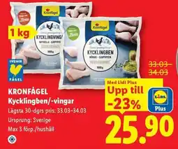 Lidl Kronfågel Kycklingben/-vingar erbjuda