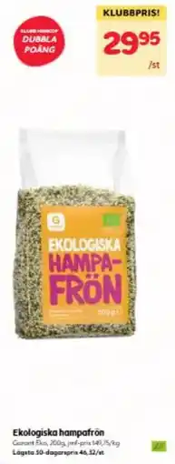 Hemköp Garant ekologisk hampafrön erbjuda