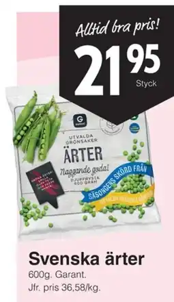Matöppet Garant ärter erbjuda
