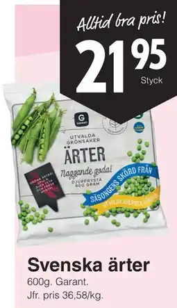 Matöppet Svenska ärter erbjuda