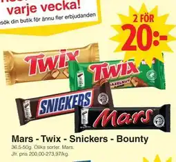 Matöppet Mars - Twix - Snickers - Bounty erbjuda