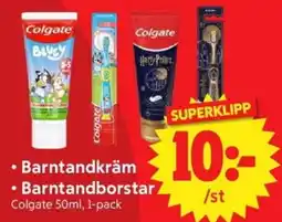 Nya Pulsen Colgate barntandkräm barntandborstar erbjuda