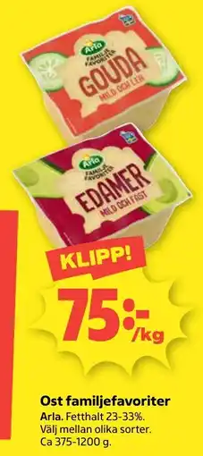 Coop Nära Arla ost familjefavoriter erbjuda