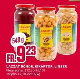 ÖoB LAZZAT BÖNOR, KIKÄRTOR, LINSER erbjuda