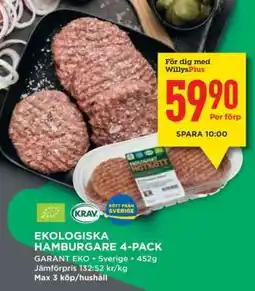 Willys Ekologiska Hamburgare 4-pack erbjuda