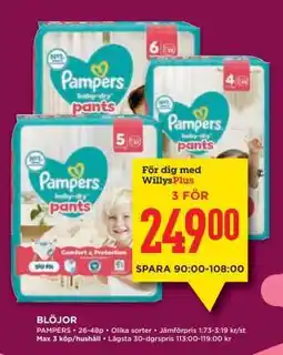 Willys Pampers Blöjor erbjuda