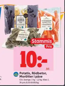 ICA Supermarket Potatis, Rödbetor, Morötter i påse erbjuda
