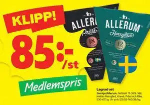 Lagrad ost, Medlemspris