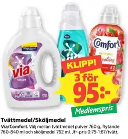 Coop Via/Comfort tvättmedel/sköljmedel erbjuda