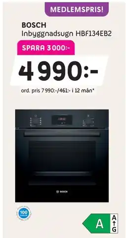 Elon BOSCH Inbyggnadsugn HBF134EB2, Medlemspris erbjuda