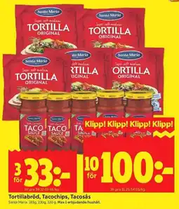 ICA Kvantum Santa Maria tortillabröd, tacochips, tacosås erbjuda