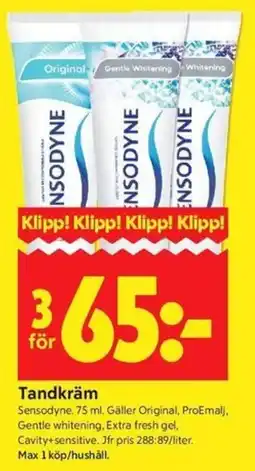 ICA Kvantum Sensodyne tandkräm erbjuda
