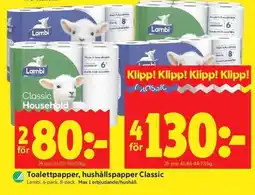 ICA Kvantum Lambi toalettpapper, hushållspapper classic erbjuda
