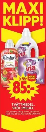 ICA Maxi Via, Comfort tvättmedel, sköljmedel erbjuda