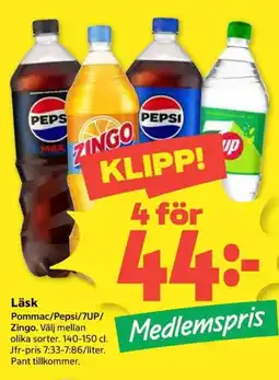 Coop Läsk Pommac/Pepsi/7UP/Zingo erbjuda