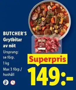 Lidl Butcher's grytbitar av nöt erbjuda