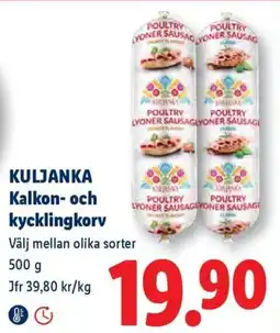 Lidl Kuljanka kalkon- och kycklingkorv erbjuda