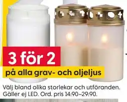 Rusta 3 för 2 på alla grav- och oljeljus erbjuda