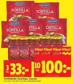 ICA Kvantum Tortillabröd, Tacochips, Tacosås erbjuda