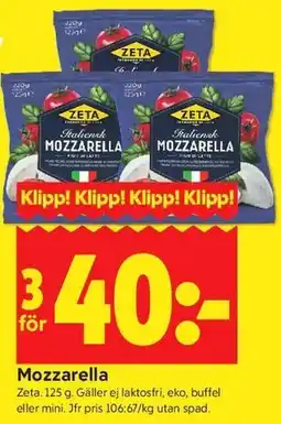 ICA Kvantum Mozzarella erbjuda