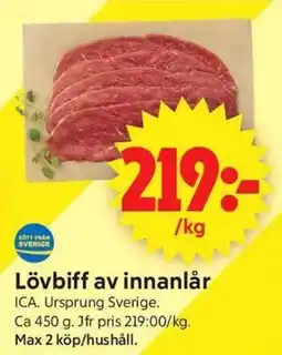 ICA Supermarket Lövbiff av innanlår erbjuda
