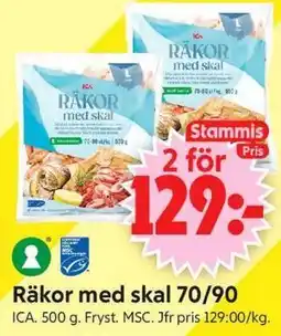 ICA Supermarket Räkor med skal 70/90, Medlemspris erbjuda