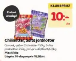 Hemköp Garant, griller Chilinötter, Salta jordnötter erbjuda